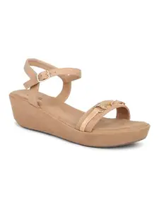 INC.5 Women Dark Beige Buckled Wedge Heels