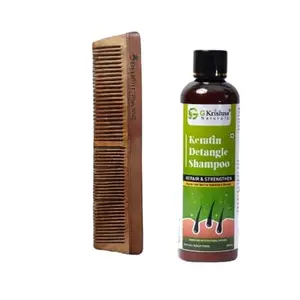 G Krishna Naturals Combo Pack of Hair Brushes Wooden Neem Comb & Detangle Hair Shampoo for Women & Men | Wood Kangi and Hair Shampoo for Natural Hair Growth (Pack of 1 Each)(GKNKPC1-01)