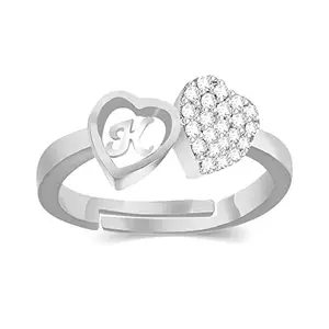 Kanak Jewels Valentine Letter K alphabet American diamond Adjustable I Love You Initial couples lovers Heart Gold for Women Girls Girlfriend Men Boys Gift for love Design Gold plated Ring Brass Cubic Zirconia Gold Silver Plated Ring