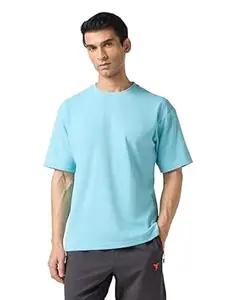 TECHNOSPORT Men's Relaxed Fit Round Neck Drop Shoulder T-Shirt with Elasto Plus for Sports, Gym & Regular Use