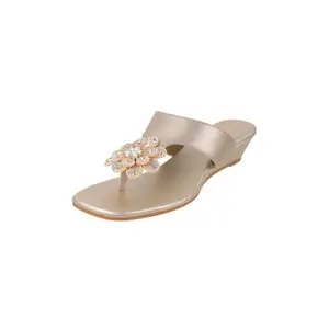 Mochi Women Gold Wedge Heel Fashion Slip-on Sandal UK/7 EU/40 (35-1755)