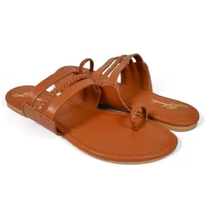 YELLOWSOLES Casual Kolhapuri Comfortable TPR Sole Toe Ring Style Synthetic Upper Summer Sandals For Girls And Womens (Tan Size 8)