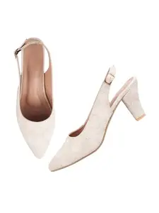 TRYME Cone Heel Mules Casual and Classy Pump Shoes for Party and Formal Occasions for Girls & Women White