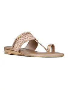 Inc.5 Womens Rose Gold Embellished One Toe Ethnic Flats Sandals