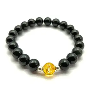 LKBEADS Unisex gem black tourmaline with citrine 8mm, 23 Pieces round smooth beads stretchable 7 inch bracelet for men,women-Healing, Meditation,Prosperity,Good Luck Bracelet