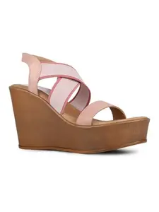 Inc.5 Womens Peach Solid Round Toe Party Wear Wedge Heel Sandals