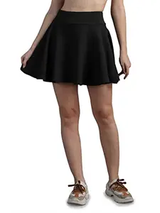 N-Gal Stretchable Flared A Line Skater Causal Business Tennis Short Mini Skirt for Women_Black_XS