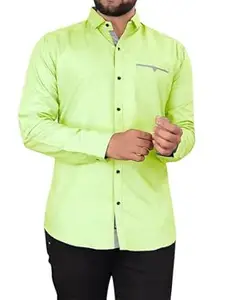 CB-COLEBROOK Men's Solid Relaxed Fit Cotton Shirt | Casual | Plain | Stylish Mens Shirt | Summer-Regular Fit Shirt Spread Collar with Pocket & Full Sleeves (Available in Plus Size)