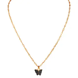 Vembley Single Layered Black Butterfly Pendant Necklace For Girls And Women