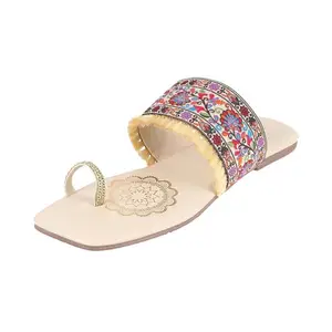 Mochi Women Beige Synthetic Leather Ethnic Chappal UK/8 EU/41 (32-579)