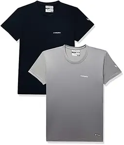 Charged Endure-003 Chameleon Spandex Knit Round Neck Sports T-Shirt Black Size Small And Charged Energy-004 Interlock Knit Hexagon Emboss Round Neck Sports T-Shirt Light-Grey Size Small