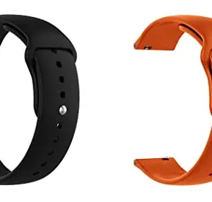ACM Pack of 2 Watch Strap Silicone Belt compatible with Pebble Vama Smartwatch Sports Band (Black/Orange)