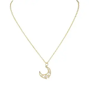 Art & Fun Gorgeous Gold Plated Single Layered Moon with Star Studs Pendant Necklace