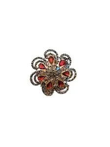 Floral Design American Diamond Ring with Red Stones for Women & Girls – Party & Wedding Engagment Bridal Jewellery