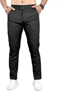 Mehrang Men's Slim Fit Casual Trousers, Black, Cotton Blend, Side Pockets
