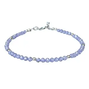 Gems_Hub Blue Zircon Bracelet with Silver Clasp – 3mm Round Beads – Faceted Cut – Healing, Fashion, Gift, Spiritual, Yoga|FIZA_LINK_01702