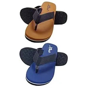 XSTAR Trendy Eco Flip Flops for Men | Comfortable Indoor Outdoor Fashionable Slippers for Men And Boys (Set of 2) (Tan/Navy Blue, numeric_11)