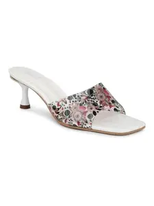 Inc.5 Women White Printed Open Toe Kitten Heels