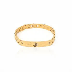 AADHYAATMIK Gold Plated Om Kada | Om Bracelet for Men & Women | Textured Design | Unisex Fashion Jewellery | Spiritual Jewellery | Best Gift for Birthday, Anniversary, Gift | Metal Bracelet | Adjustable | 8 Inch