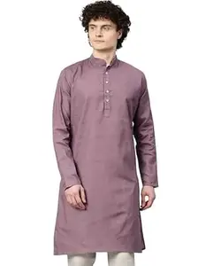 Majestic Man Men's Cotton Regular Fit Casual Mandarin Collar Ethnic Motifs Solid Long Kurta