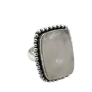 Natural Moonstone Rectangular Statement Ring for Women – Handmade Oxidised Vintage Boho Adjustable Fashion Jewelry