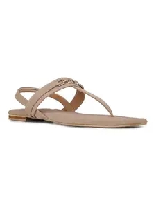Inc.5 Womens Beige Solid T-Strap Casual Flat Sandals