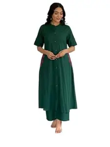 Gulmohar Enterprises Women's Cotton Embroiderd Long A-Line Kurti with Palazzo