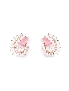 Priyaasi Brass with Diamond Traditional Stud Earring for Women, Pink