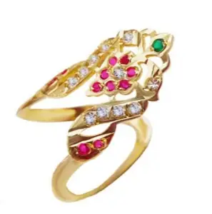 Ar Fashion Collection Brass & Copper Peacock Vank Traditional Style Ring for Women and Girls (Yellow) Pack Of 2