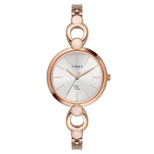 TIMEX Fria Analog Watch for Women with Silver Round Dial & Rose Gold Brass Bracelet Band Water Resistant Women's Wrist Watches - TWEL18105