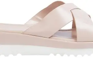 Max Women Solid Cross Strap Open Toe Flats(Beige_41)