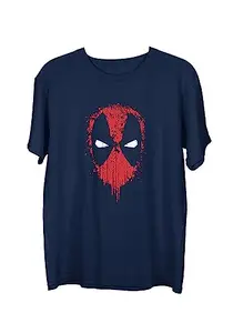 Wear Your Opinion Men's S to 5XL Premium Combed Cotton Printed Half Sleeve T-Shirt (Design : Grunge Deadpool Face,Navy,X-Large)