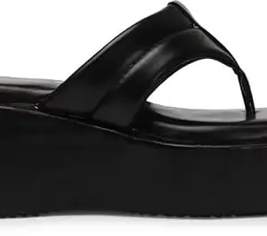 GLO GLAMP Casual Wedges Heels Sandals with Comfortable Sole For Womens & Girls (Black, 3)