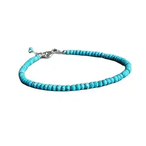 RRJEWELZ Turquoise Rondelle Beaded Bracelet – Faceted 3mm Blue Stones with Silver Lock – 7 Inch Adjustable link Bracelet for Men & Women|LCBR_RR_06485
