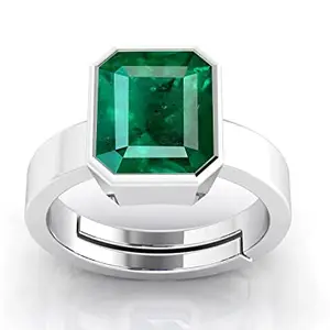 EVERYTHING GEMS A1+_Qua;ity Certified 7.25 Ratti 6.62 Carat Precious Emerald Ring Adjustable Panna Gemstone Silver Plated Ring Astrological Purpose for Men and Women