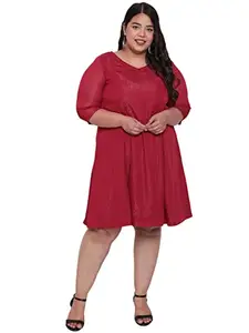 AMYDUS Plus Size Red Metallic Georgette Dress for Women