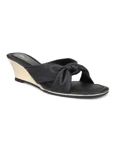 INC.5 Women Black Textured Wedge Sandals
