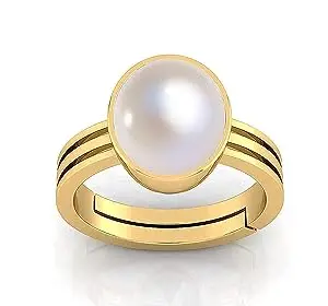 AKSHITA GEMS South Sea Pearl 10.00 Ratti Natural Pearl Gemstone Original Certified Moti Adjustable Astrological panchhdhaatu/Ashtadhatu Gold Ring for Men and Women