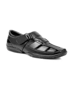 Brougwood Men's Black Leather Stylish Full Sandal