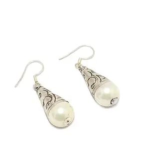 Rajasthan Gems Earrings Vintage 925 Sterling Silver Freshwater Pearl Stone Wax Inside Gift D491
