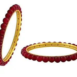 MAHEK PEARLS Beautiful and Elegant Red Onyx Stone Bangles Set For Women and Girls (RED) (Pack of 2, 2 by 4)