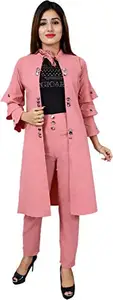 Women's Cotton 2 Piece Jumpsuit Maxi Length Dress with Shrug (Pink, XL)