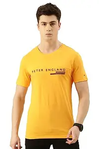 Peter England Men's Slim Fit T-Shirt (PJKCPSNFR60444_Yellow