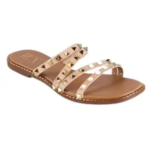 RUXBYPAYAL Women’s Flat Sandals – Comfortable Beige Slip-On Flats, Casual Summer Footwear (Biege, UK Footwear Size System, Adult, Women, Numeric, Medium, 5)