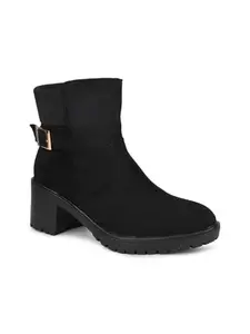 Inc.5 Women Black Round Toe Mid-Top Suede Chelsea Heeled Boots