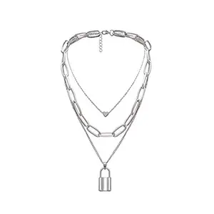 YouBella Jewellery for women Lock Heart Pendant Necklace for Women & Girls (Silver)
