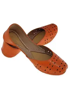 Fulkari Women's Orange Soft Leather Casual Jutis | Bite and Pinch Free Juttis | Punjabi Jutti | Girl's Office Flat Ladies Mojari | dailywear Ethnic Juti | 41