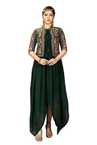 Miss Ethnik Women's Traditional Faux Georgette Embroidery Midi Dress Free Size (ME-R7-119-Green)