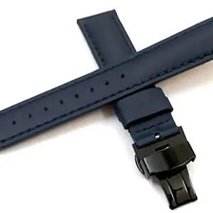 Ewatchaccessories 18mm Genuine Leather Watch Band Strap Fits ECO DRIVE Blue Deployment Black Buckle