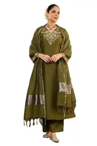 Klosia Women Embroidery Solid Straight Kurta and Pant Set with Dupatta